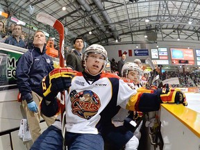 Erie Otters forward Dylan Strome watches action from the bench during the 2014-15 OHL season. (Terry Wilson/OHL Images)