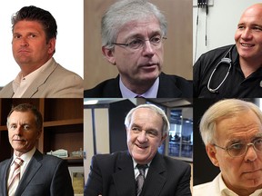 Windsor's top earners on the 2014 sunshine list are: From top left David Musyj, CEO of Windsor Regional Hospital; Ken Deane, former CEO of Hotel-Dieu Grace Healthcare; Darin Peterson, Windsor Family Health Team physician; Alan Wildeman, president University of Windsor; John Strasser, president St. Clair College; Allen Heimann, medical officer of health at the Windsor Essex County Health Unit. (The Windsor Star)