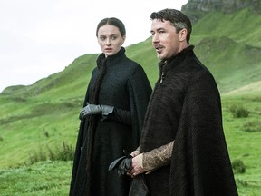 Sophie Turner, left, and Aidan Gillen appear in a scene from the HBO original series, "Game of Thrones." The series premieres on April 12. (Courtesy of HBO)