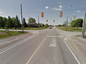 The intersection of southbound Walker Road at South Talbot Road is shown in this May 2014 Google Maps image. The intersection did not have traffic lights at the time of the fatal crash on Dec. 31, 2011.