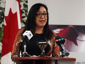 Rose Anguiano Hurst speaks at a funding announcement at WEST in Windsor on Friday, March 6, 2015. The federal government will fund a new program aimed at helping women with their personal finances.  (TYLER BROWNBRIDGE/The Windsor Star)