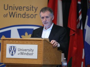 University of Windsor president and vice-chancellor Alan Wildeman delivers his UWindsor 2.0 plan in the Ambassador Auditorium at the University of Windsor on Monday, March 9, 2015. The plan, which outlines the future of the university, will be unveiled over the next three years. (TYLER BROWNBRIDGE/The Windsor Star)