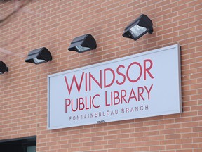 A Windsor Public Library sign at the Fontainebleau branch on Mar. 3, 2015. (Jason Kryk / The Windsor Star)