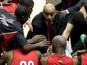 Windsor Express head coach Bill Jones kept his team focused before coming back to defeat Brampton A's in NBL Canada Conference Finals action from WFCU Centre, April 7, 2015. Express won 123-112. (NICK BRANCACCIO/The Windsor Star)