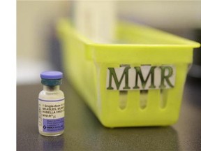 A measles vaccine is shown on a countertop Friday, Feb. 6, 2015, in Greenbrae, Calif.
(Eric Risberg/Postmedia News)