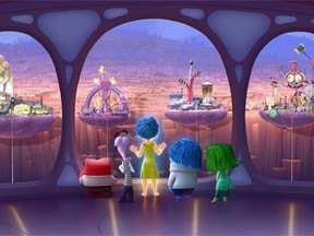 This photo provided by Disney-Pixar shows , Anger, Fear, Joy, Sadness and Disgust look out upon Riley's Islands of Personality, in a scene from the new animated film, "Inside Out." THE CANADIAN PRESS/AP/Copyright Disney-Pixar