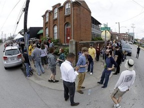 People line up on the street to enter Jack White's Third Man Records on Record Store Day Saturday, April 18, 2015, in Nashville, Tenn. (AP Photo/Mark Humphrey)