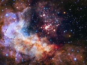 This undated photo provided by NASA shows an image taken by the Hubble Space Telescope showing a breeding ground for stars in the Constellation Carina, about 20,000 light years from Earth. Friday, April 24, 2015, marks the 25th anniversary of Hubble's launch.