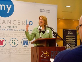 Director of regional cancer program Elizabeth Dulmage speaks about My CancerIQ at Windsor Regional Hospital, Wednesday morning. My CancerIQ is a new interactive online tool designed to help Ontarians understand their personal risk factors for certain cancers. GABRIELLE SMITH/Special to the Windsor Star
