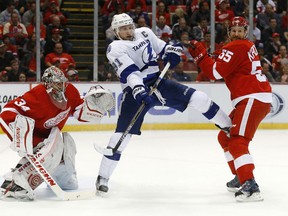 Detroit's Niklas Kronwall, battling for position with Tampa Bay Lightning centre Steven Stamkos, will sit out Game 7 of the playoff series between the two teams after the NHL suspended him one game for a charging foul on Lightning forward Nikita Kucherov.