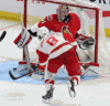 Ottawa goaltender Craig Anderson, right, makes a save on Detroit’s Justin Abdelkader during the first period in Ottawa Saturday. (THE CANADIAN PRESS/Fred Chartrand)