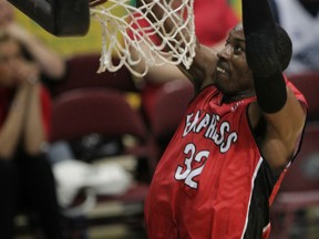 Windsor's Kirk Williams Jr. dunks against the Brampton A's Tuesday at the WFCU Centre. (NICK BRANCACCIO/The Windsor Star)
