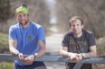 Kyle Wallace, left, and Jamie Waldron are raising money to support those with ALS by doing a 50-kilometre run along the Chrysler Canada Greenway.  (DAX MELMER/The Windsor Star)
