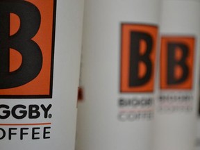 Biggby Coffee cups are lined up. (Biggby.com)