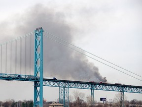 Traffic was halted on the Ambassador Bridge after a truck caught fire on April 14, 2015. (Gabrielle Smith/Special to The Star)