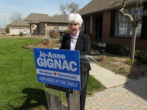 City councillor Jo-Anne Gignac announces she will seek the Conservative party nomination to run for in the Windsor-Tecumseh riding in Windsor on Wednesday, April 29, 2015.  (TYLER BROWNBRIDGE/The Windsor Star)