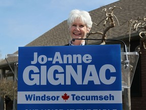 Ward 6 Coun.  Jo-Anne Gignac announces she will seek the Conservative Party nomination to run for in the Windsor-Tecumseh riding in Windsor on Wednesday, April 29, 2015.                 (TYLER BROWNBRIDGE/The Windsor Star)