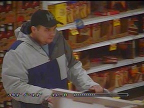 A security camera image of a man being sought by Windsor police for multiple incidents of thefts from grocery stores. (Handout / The Windsor Star)
