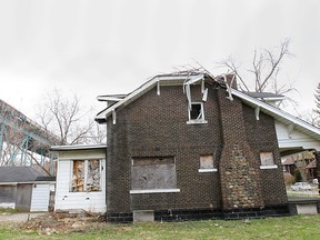 Rundown homes along Indian Road in Windsor, are shown Tuesday, April 21, 2015. The Ambassador Bridge company has won another legal battle concerning the state of the houses they own on the street adjacent to the bridge. (DAN JANISSE/The Windsor Star)