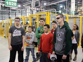 Students from Belle River District High tour the Ford Centre for Excellence in Manufacturing, located at St. Clair College's Windsor campus on April 16, 2015.   (JASON KRYK/The Windsor Star)