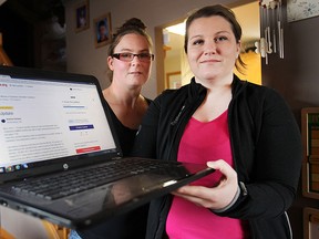 Lane White, left, and Brianne Deneau have started an online petition to protest the funding cuts to the John McGivney Children's Centre Preschool Program. They are shown Tuesday, April 7, 2015, in Windsor. (DAN JANISSE/The Windsor Star)