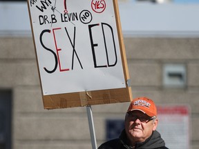 Rod Stapleton attends a rally at Charles Clark Square where approximately 100 people were protesting the province's new sex education curriculum, Saturday, April 4, 2015.  (DAX MELMER/The Windsor Star)