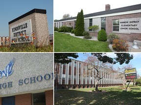 Kingsville District High School, Harrow Public School, Harrow High School and General Amherst High School are pictured above. (FILES/The Windsor Star)