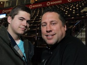 DETROIT, MI. APRIL 7, 2015. --   Warren Rychel is photographed with his son Maddux at the WFCU Centre in Windsor on Tuesday, April 7, 2015. Maddux Rychel will be this years OHL draft which will take place on Saturday.              (TYLER BROWNBRIDGE/The Windsor Star)
