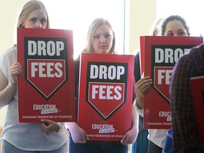 Students attend the board of governors meeting at the Unversity of Windsor in Windsor on Tuesday, April 28, 2015. The students showed up to protest the rising cost of education.                 (TYLER BROWNBRIDGE/The Windsor Star)