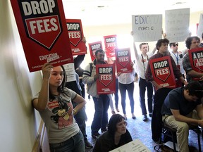 Students attend the board of governors meeting at the Unversity of Windsor in Windsor on Tuesday, April 28, 2015. The students showed up to protest the rising cost of education.                 (TYLER BROWNBRIDGE/The Windsor Star)