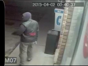 An image from a security video showing a suspect in a vicious assault incident on Seminole Street in Windsor on April 2, 2015.
