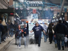 Tiger fans celebrate Opening Day of the 2015 Detroit Tigers season in downtown Detroit, Monday, April 6, 2015. (DAX MELMER/The Windsor Star)