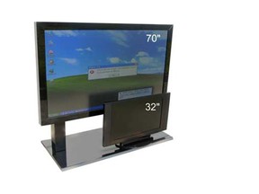 A size comparison between a 70-inch television set and a 32-inch television set.