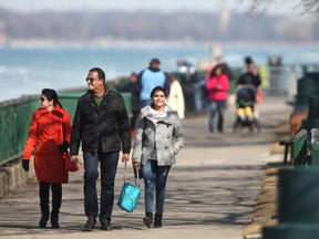 In this file photo, people enjoy the warmer temperatures along Windsor's riverfront, Sunday, March 15, 2015.   (DAX MELMER/The Windsor Star)