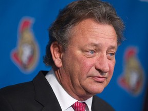 Ottawa Senators owner Eugene Melnyk talks to the media at Scotia Bank Place April 8, 2011.  (Chris Mikula / The Ottawa Citizen)