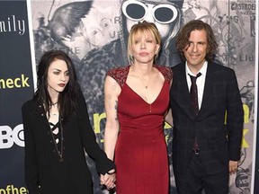 (L-R) Executive Producer Frances Bean Cobain, singer/songwriter/actress Courtney Love and Director/Writer/Producer Brett Morgen attend HBO's 'Kurt Cobain: Montage Of Heck' Los Angeles Premiere at the Egyptian Theatre on April 21, 2015 in Hollywood, California.
Photograph by: Jason Merritt/Getty Images