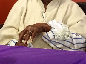 Jeralean Talley, born on May 23, 1899, is honored at the Inkster, Mich. district office of the Michigan Department of Health and Human Services. On Saturday, May 23, 2015, she celebrated her 116th birthday. Talley bowled until she was 104 and still likes to catch fish. (Elisha Anderson/Detroit Free Press via AP)