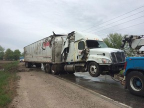 County Road 46 in Tecumseh was closed following a tractor-trailer rollover on May 15, 2015. (Dan Janisse/The Windsor Star)