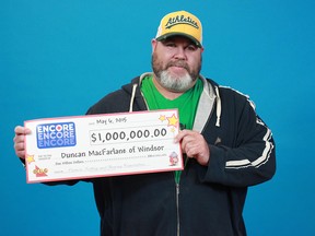 Duncan MacFarlane of Windsor is celebrating after winning $1,000,000 with ENCORE.