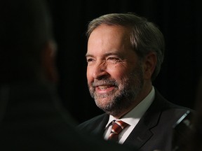 NDP Leader Tom Mulcair speaks to the media following a tour Walkerville Brewery, Wednesday May 20, 2015.  (NICK BRANCACCIO/The Windsor Star).