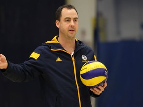 University of Windsor men's volleyball team head coach James Gravelle runs a practice at the St. Denis Centre.
