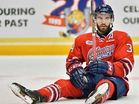 Windsor native D.J. Smith takes a break during OHL action. (AARON BELL/OHL Images)