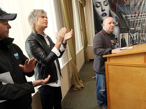 J Stevens, Jeff Burrows and Rob Petroni (left to right) take part in a kickoff press conference for the 2015 Bluesfest at The Other Place Catering in Windsor on Wednesday, May 6, 2015. (TYLER BROWNBRIDGE/The Windsor Star)