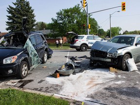 Police closed the intersection of Dominion  Boulevard and Cabana Road West following a three-car collision in south Windsor on Sunday, May 17, 2015. (JESSELYN COOK/The Windsor Star)