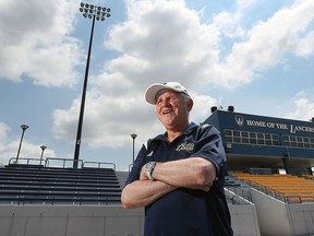 WINDSOR, ON. MAY 28, 2015. Dennis Fairall, head coach of the  University of Windsor track and field team is shown at the Alumni Stadium on Thursday, May 28, 2015. Several local high school coaches credit his work as the source of WECSSAA's success. (DAN JANISSE/The Windsor Star)