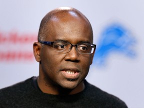 Detroit Lions general manager Martin Mayhew speaks during a news conference in Allen Park, Mich. (AP Photo/Paul Sancya, File)