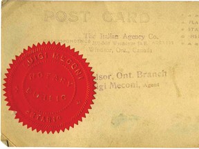 Postcard shows the red seal of Luigi Meconi as notary public.