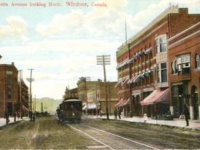 Ouellette Avenue looking north towards Sandwich Street is pictured in colourized 1893 photo. (Courtesy of the Southwestern Ontario Digital Archive)