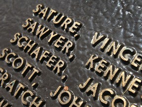 The name of Vincent Sature is among the veterans memorialized on a Royal Canadian Air Force monument in Dieppe Park in Windsor, ON. which is shown Wednesday, May 27, 2015. (DAN JANISSE/The Windsor Star)
