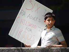 In this file photo, many children joined a rally attended by a few hundred people protesting Ontario's new sex education curriculum at Charles Clark Square, Saturday, May 23, 2015.   (DAX MELMER/The Windsor Star)